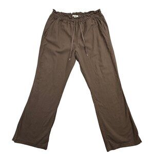 Simply Noelle Linen Blend Drawstring Pants Pockets Brown Boho Beachy Womens L/XL